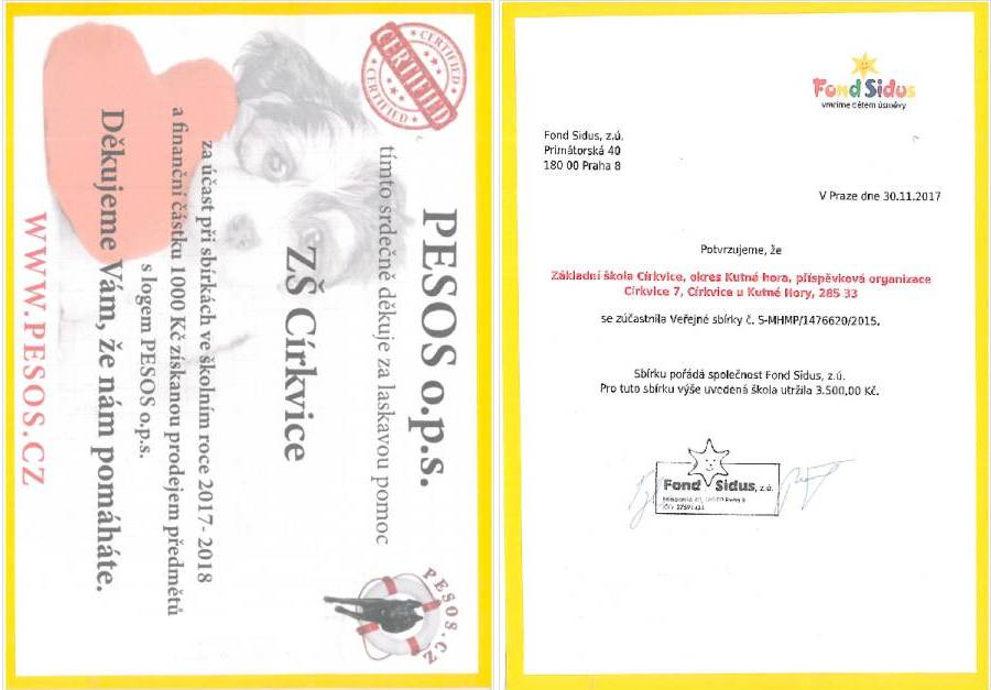 Charitativní sbírky – Sidus, Pesos, Život dětem