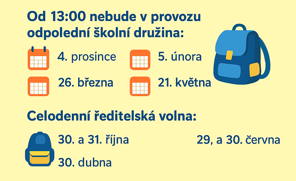 Zrušení odpoledního provozu ŠD ve čtvrtek 26. 3. 2026