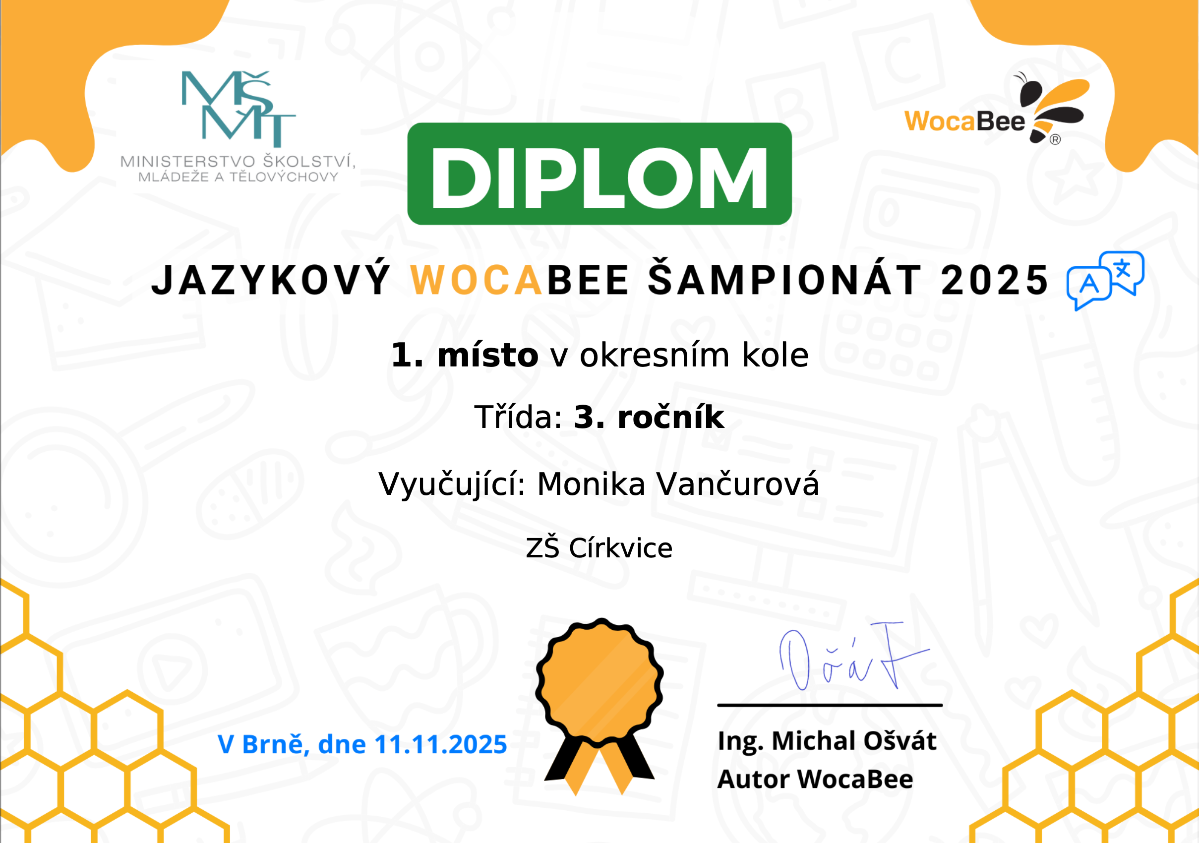 Uspěli jsme v okresním kole Jazykového WocaBee šampionátu!
