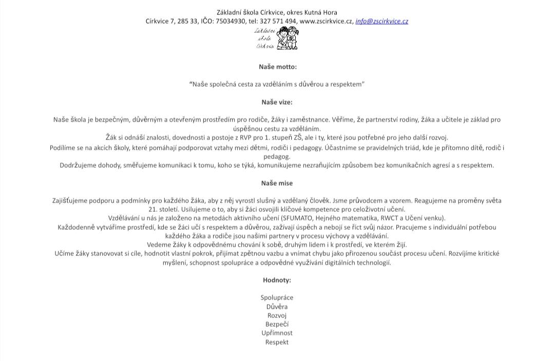 Vize, mise, hodnoty a profil absolventa