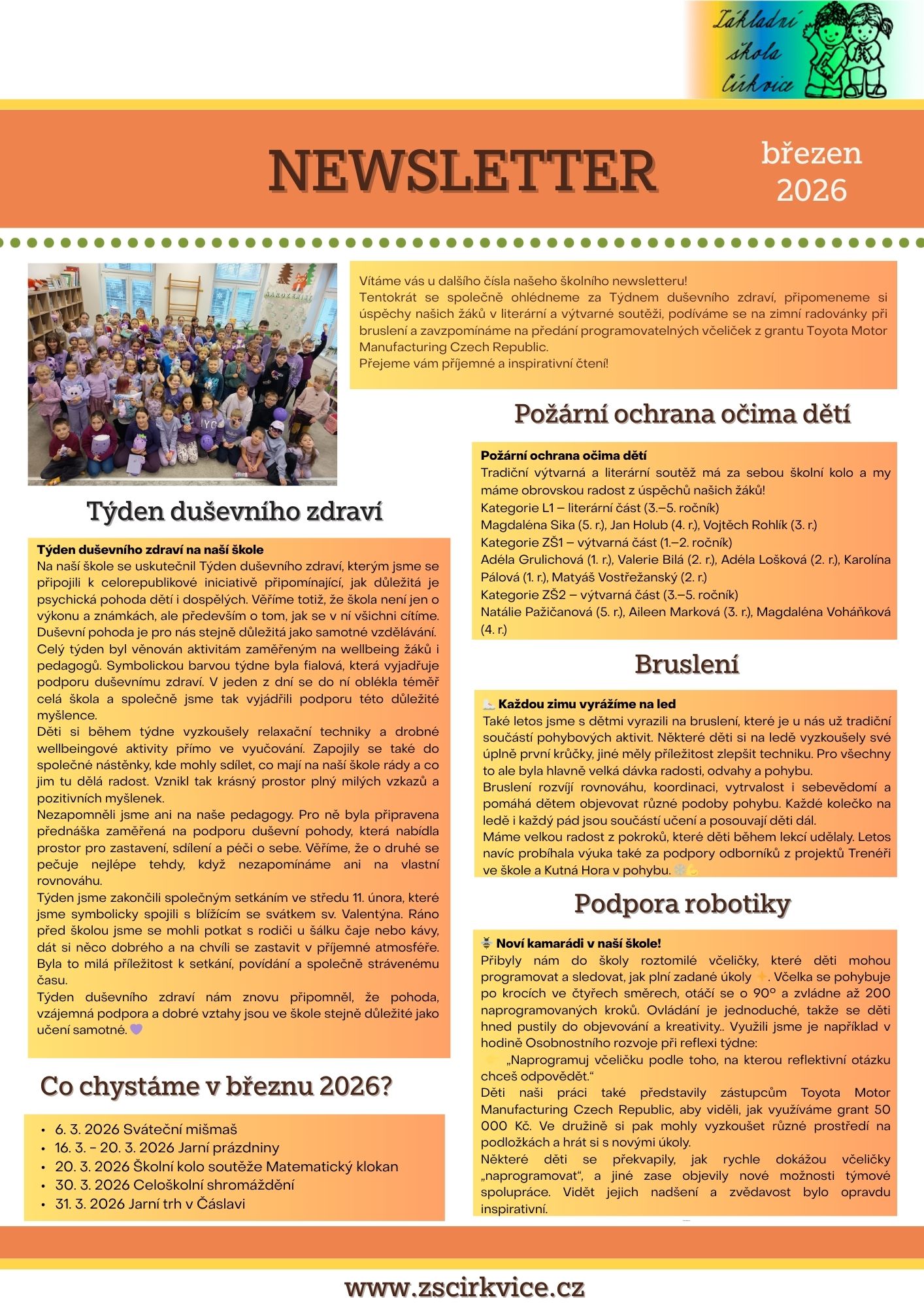 Školní newsletter BŘEZEN 2026