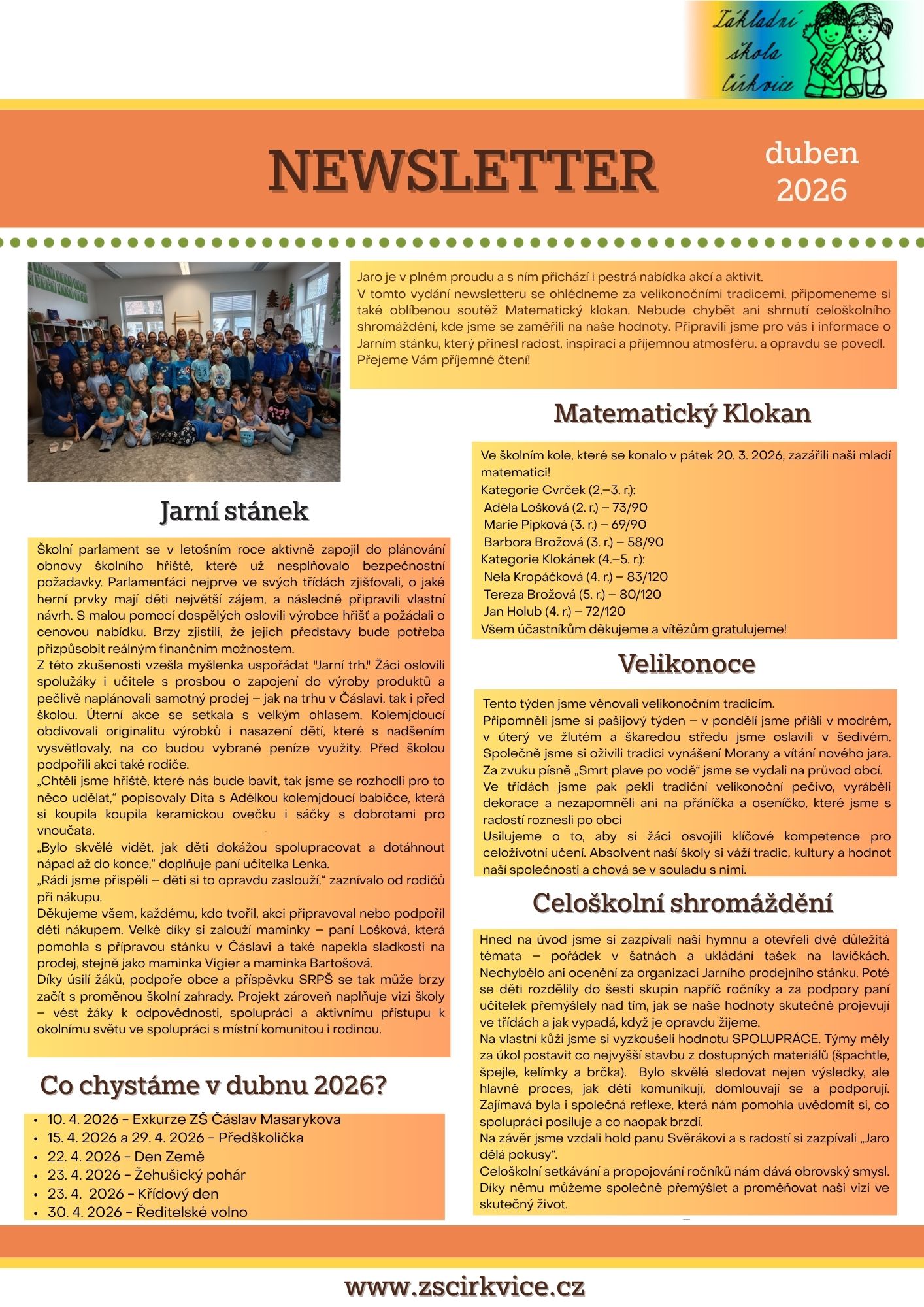 Školní newsletter DUBEN 2026