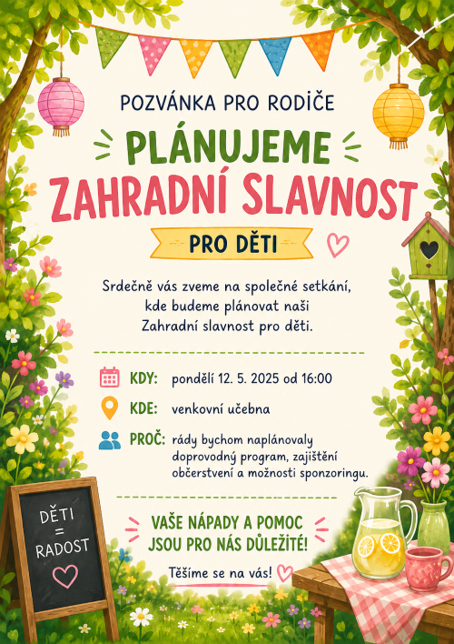 Pozvání na plánovací schůzku k Zahradní slavnosti